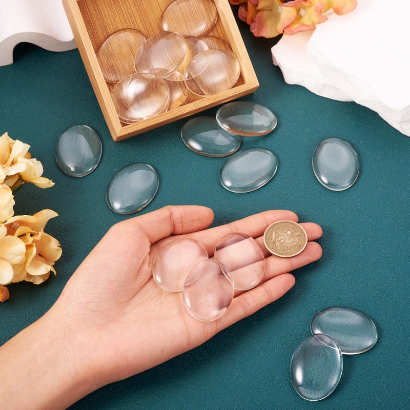 BB Beadthoven Beadthoven 20pcs Oval Clear Glass Dome Tiles - 30x40mm Cabochons for Blank Bezel Trays, Photo Cameo Pendant DIY Craft Jewelry Making - Image 5